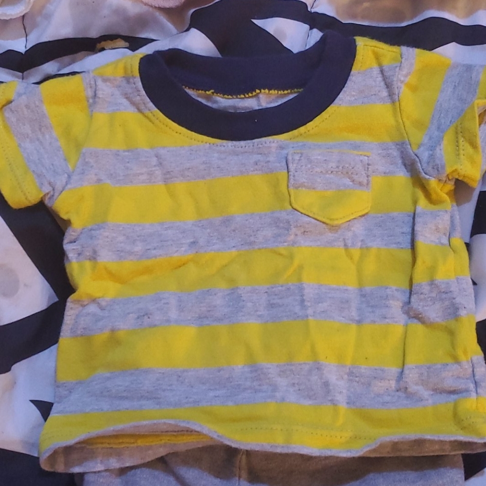 Newborn Yellow stripe shirt and dark blue joggers